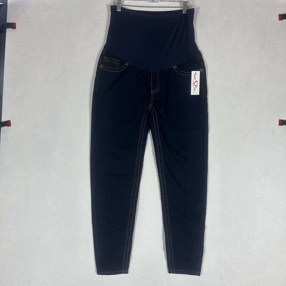 Times Two NEW Womens Maternity Skinny Jeans Size Large Blue Dark Wash Baby NWT